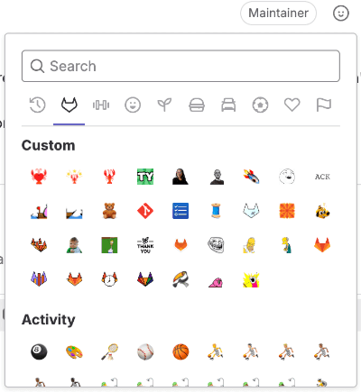 Custom emoji section in the reaction picker.